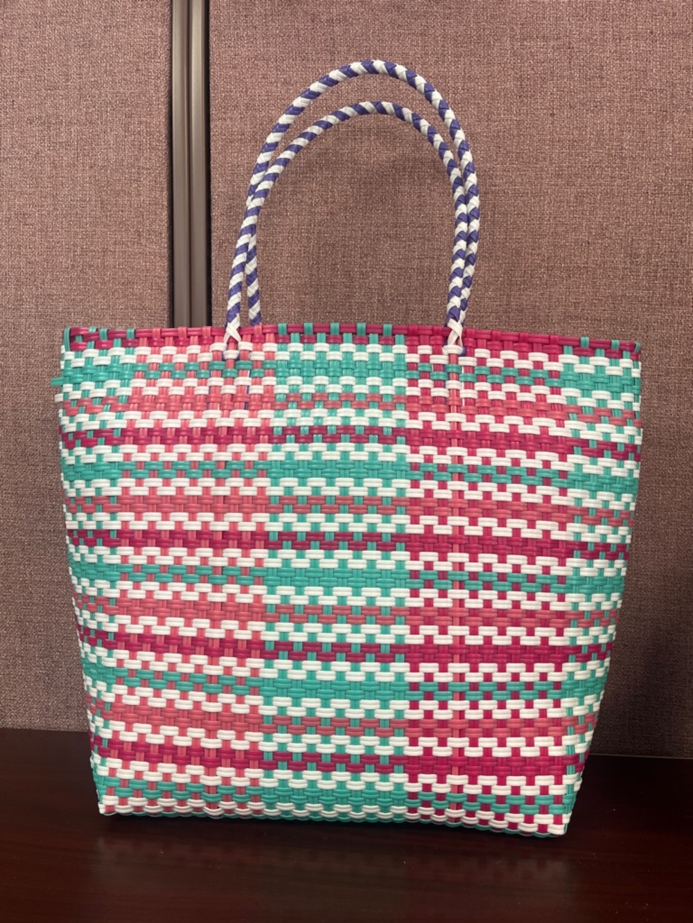 Simply Southern Multicolor Woven Tote with Purple Dog Applique - Picture 3 of 7